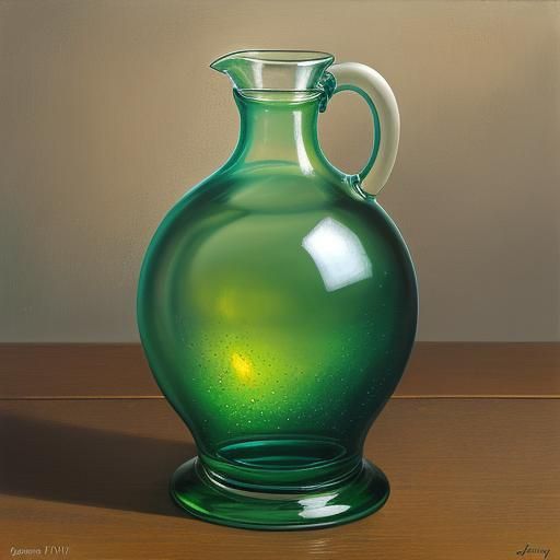 This teardrop-shaped bottle is made of opaque lemon-lime gla...