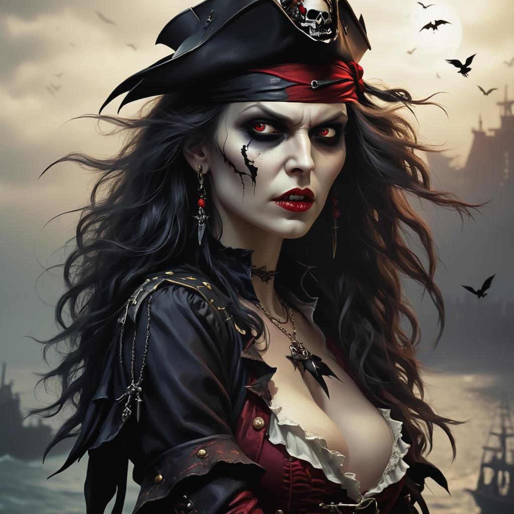 Vampire Pirate woman crows around