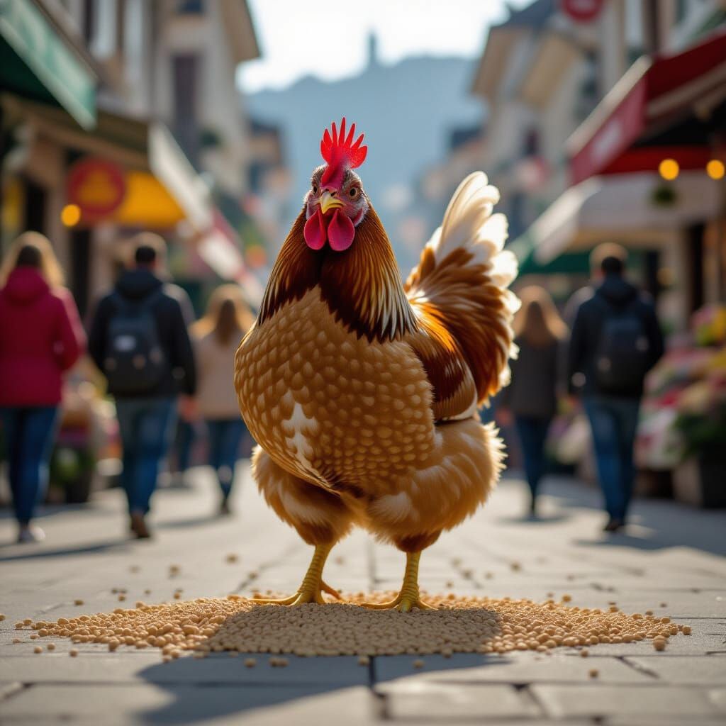 Gigantic Chicken Attacks Marketplace in Hyperrealistic 8K Ph...