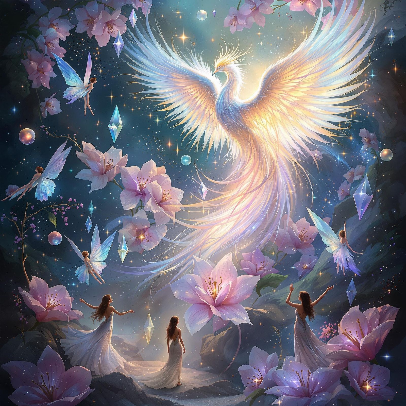 Crystal Phoenix Rising, Art Nouveau Style