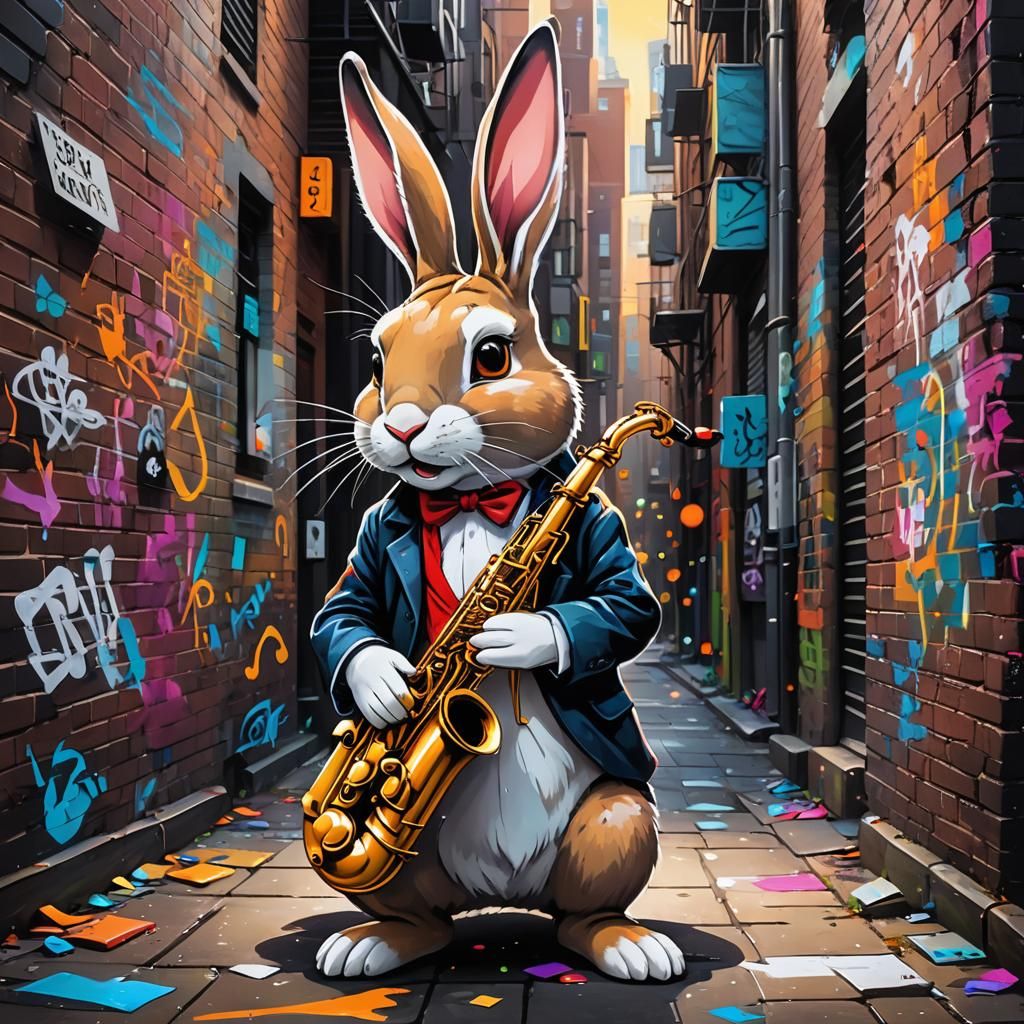 Epic Jazz Rabbit in Graffiti Art Style