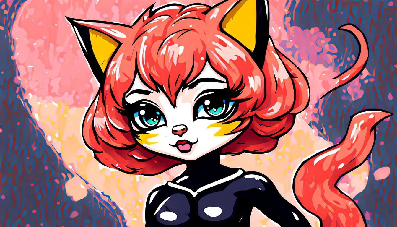 Anime Chibi Cat-Human Hybrid in Acrylic Paint Style