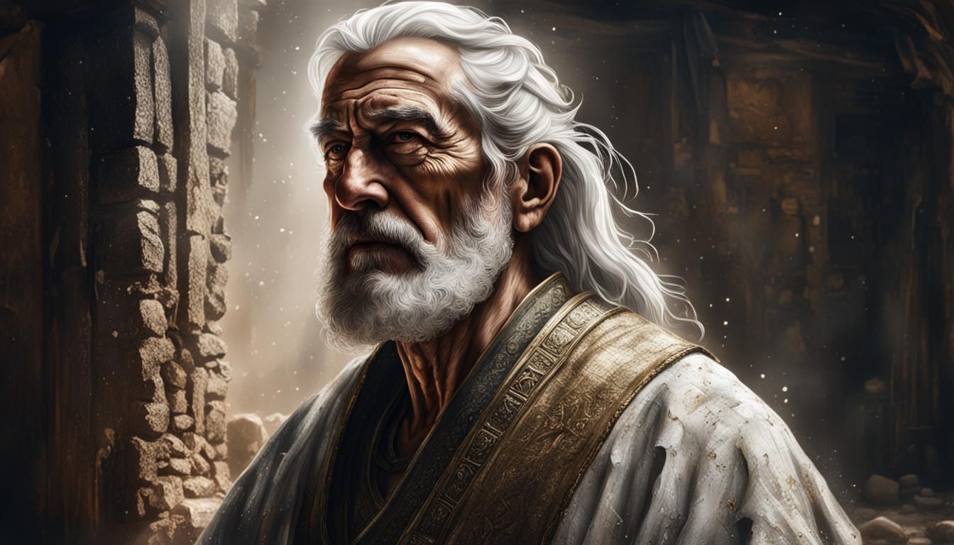 Biblical King Praying in Mud House: Hyperrealistic Art