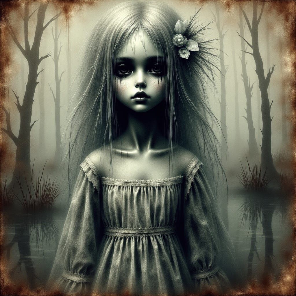 Ethereal Swamp Spirit: Gritty Watercolor Doll