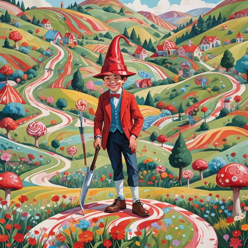 Little Tailor in Whimsical Candyland: Gouache Illustration