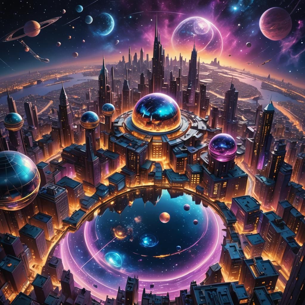 Orbital City Concept Art in Space