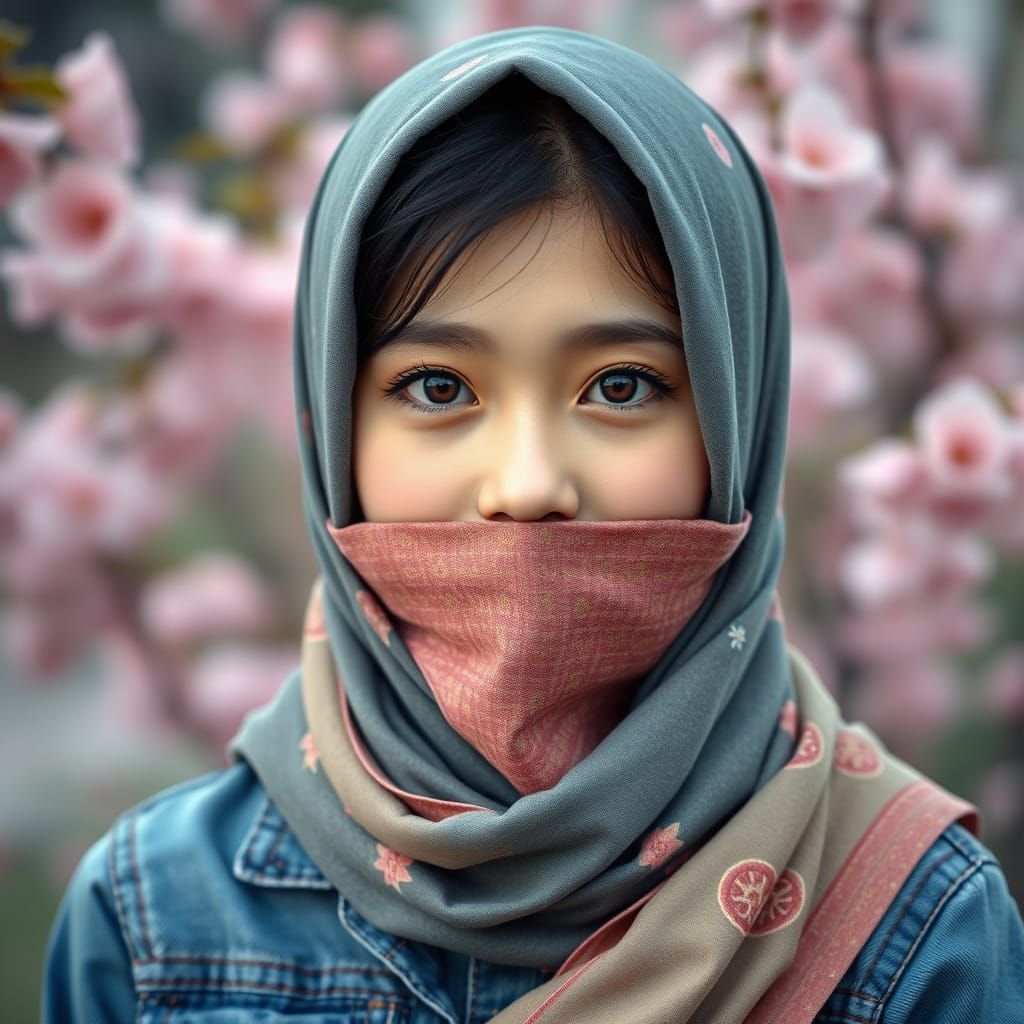 A portrait of a beautiful hijab Uyghur's young woman.