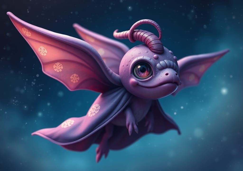 Flying Purple People Eater in Surreal Fantasy Style