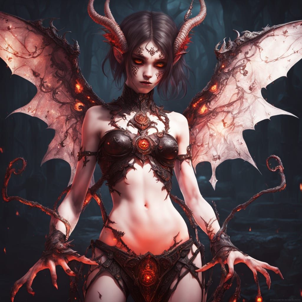 Dark Fantasy Fae Creature Kneels on Obsidian Altar