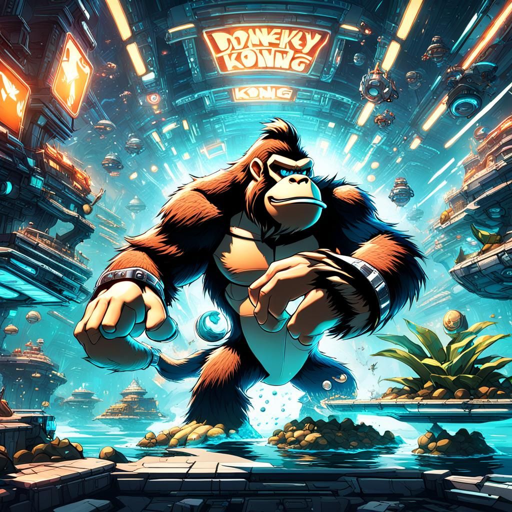 Donkey Kong in Futuristic Aquatic World, Digital Art
