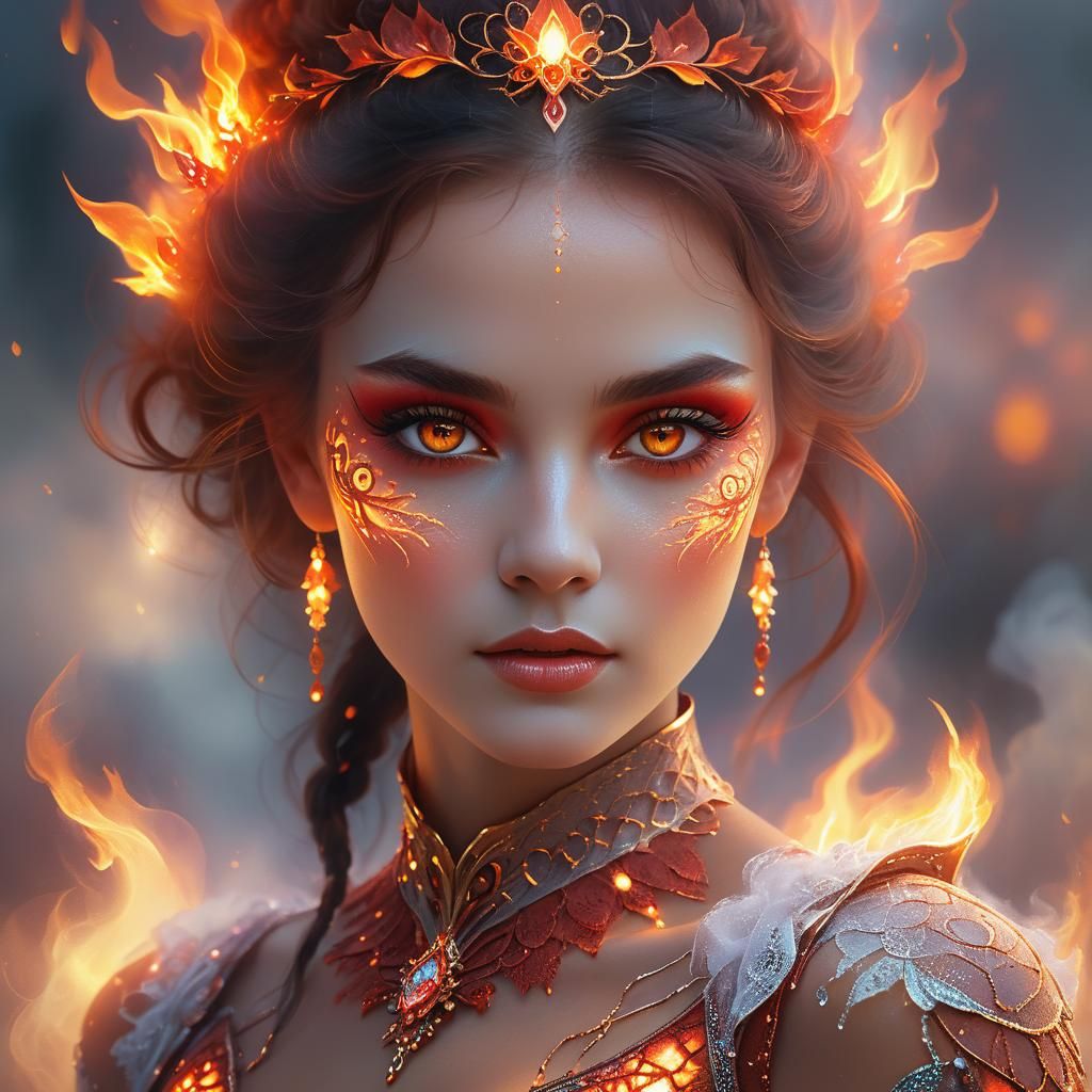 Ethereal Fantasy Portrait with Fire Makeup