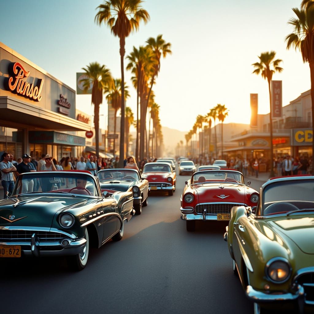 Sleek Cars Cruise Sunset Strip in 1960s California