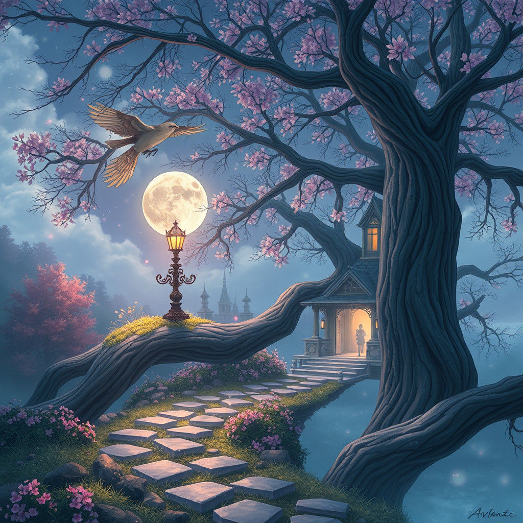 Ethereal Owl in Misty Anime Landscape