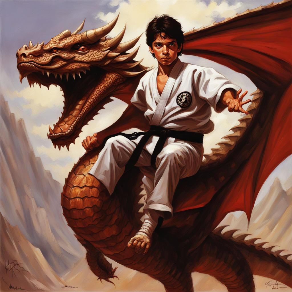 Ralph Macchio karate riding a dragon