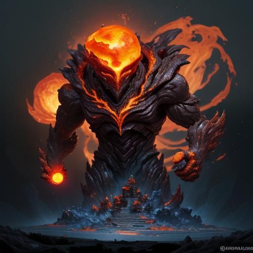 Humanoid Magma Plant with Lava Core: Digital Concept Art