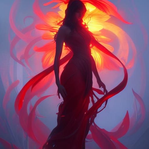 Hyperdetailed Flame Lily in Dark Fantasy Style