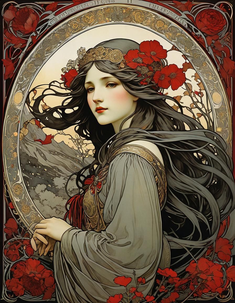Art Nouveau Poster in Pre-Raphaelitism Style