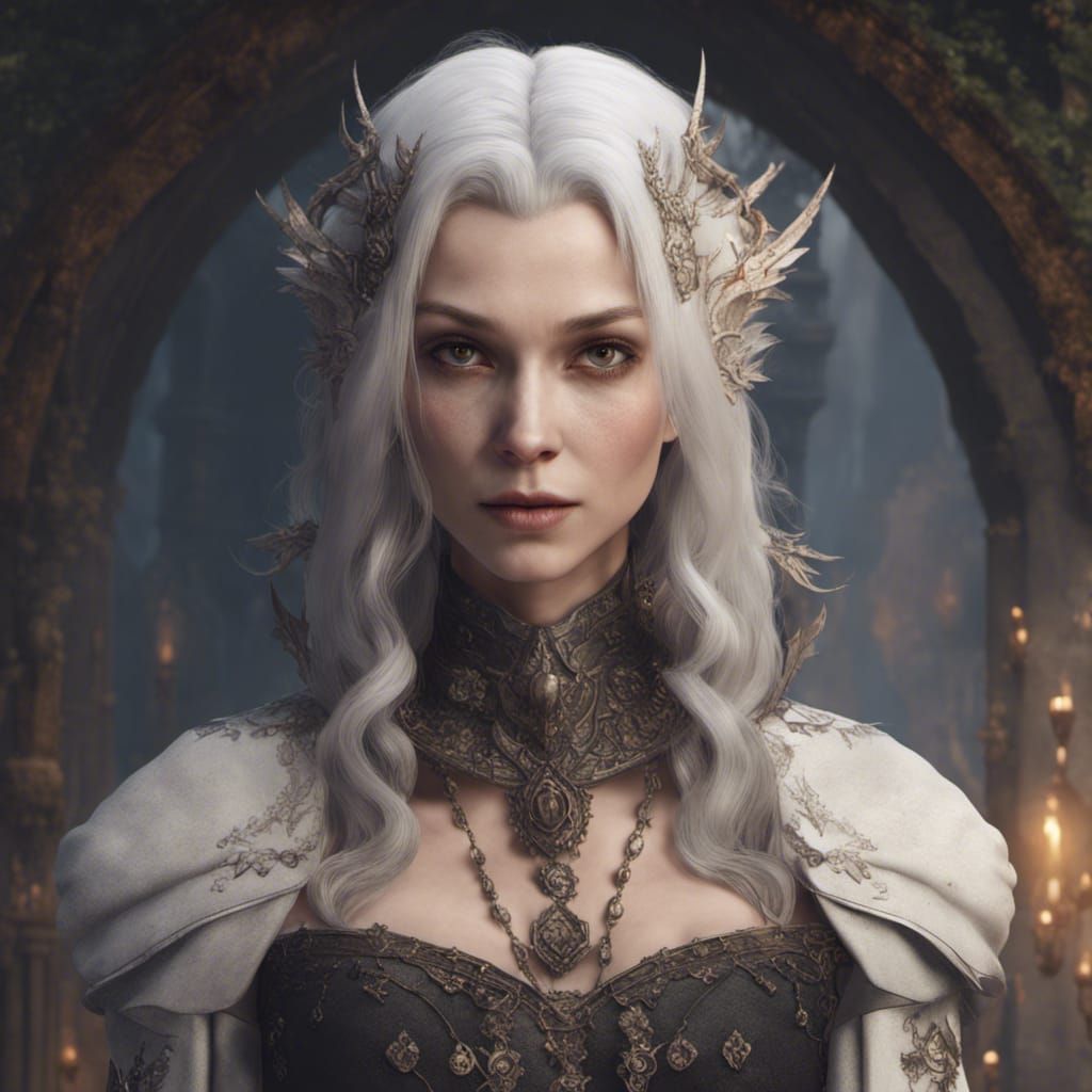 Changeling with White Hair in Medieval Outfit
