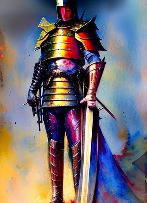 Honorable Knight in Battle Armor at Sunrise