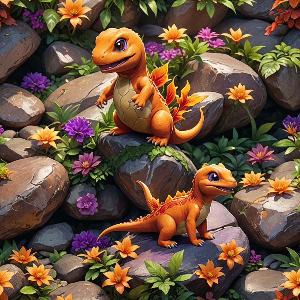 Realistic Funny Charmander Pokémon in Golden Light