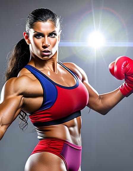 Muscular Boxer Throws Punch: Hyperdetailed Portrait