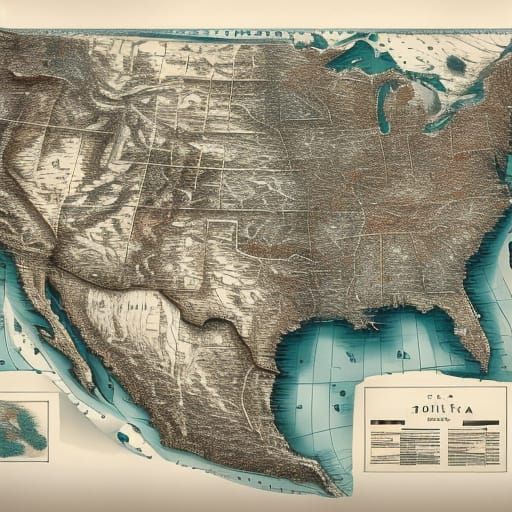 Topographical Map of the USA in Ink Drawing