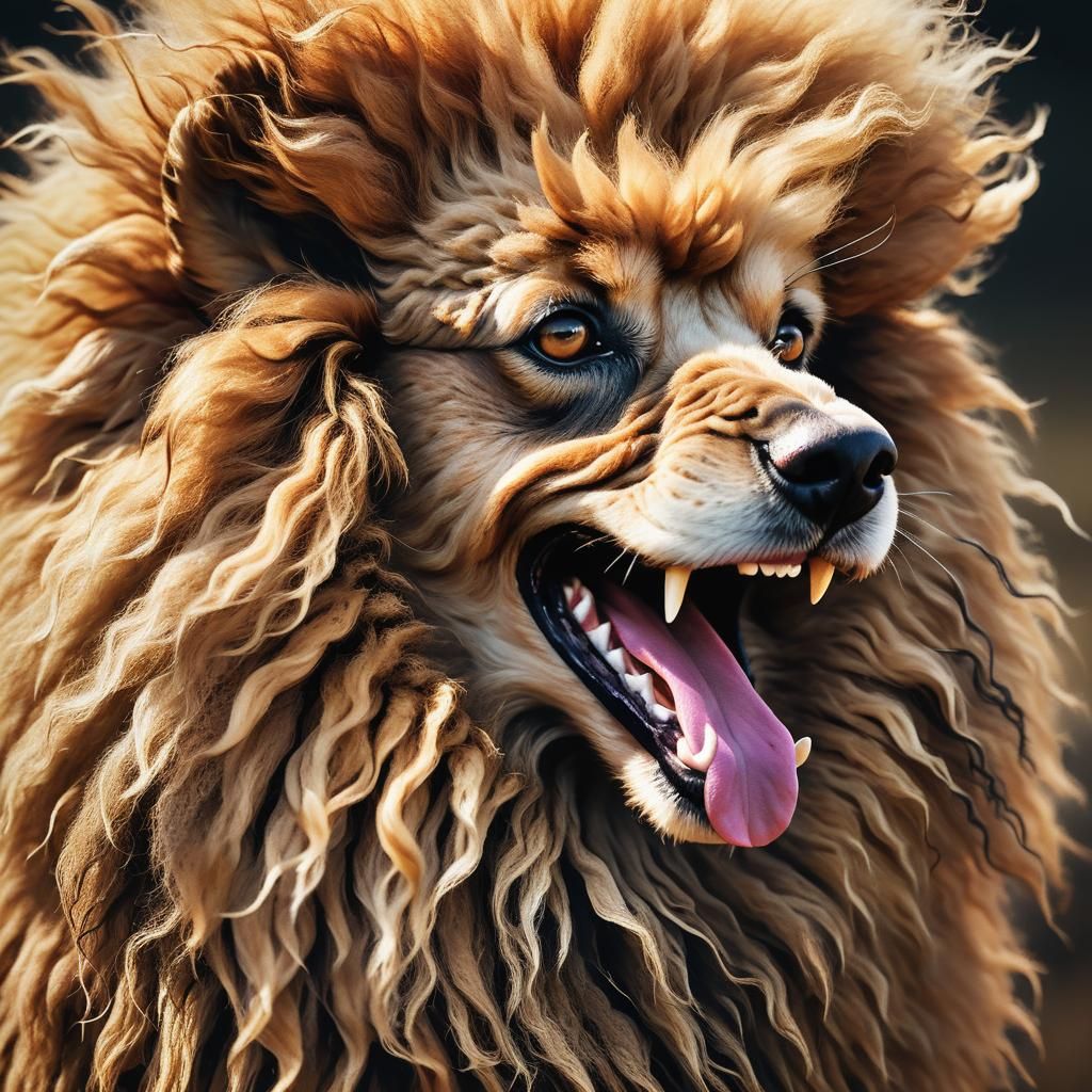 Hyper-Realistic Lion Poodle Portrait in Warm Golden Light