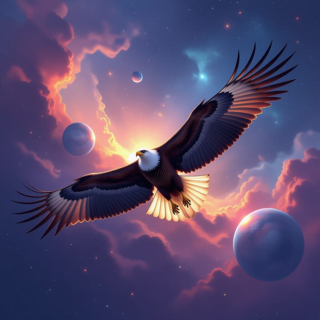 Majestic Eagle Soars Through Nebula Sky in Hyperrealistic St...