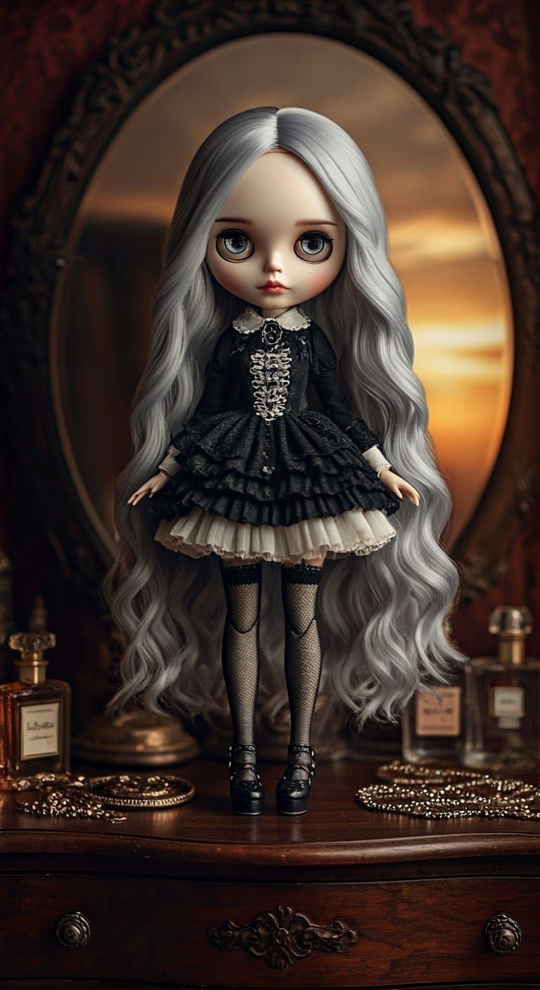 Gothic Doll in Elegant Victorian Ensemble