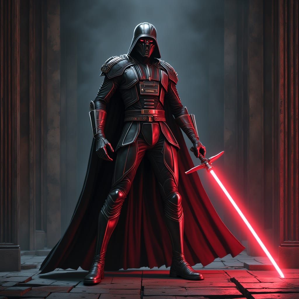 Elegant Warrior with Bespoke Light-Up Saber in Futuristic En...