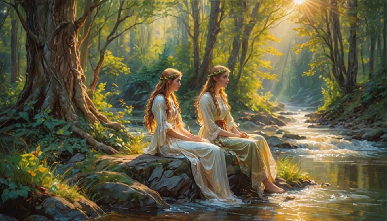 Elf Maiden in Sunlight by River
