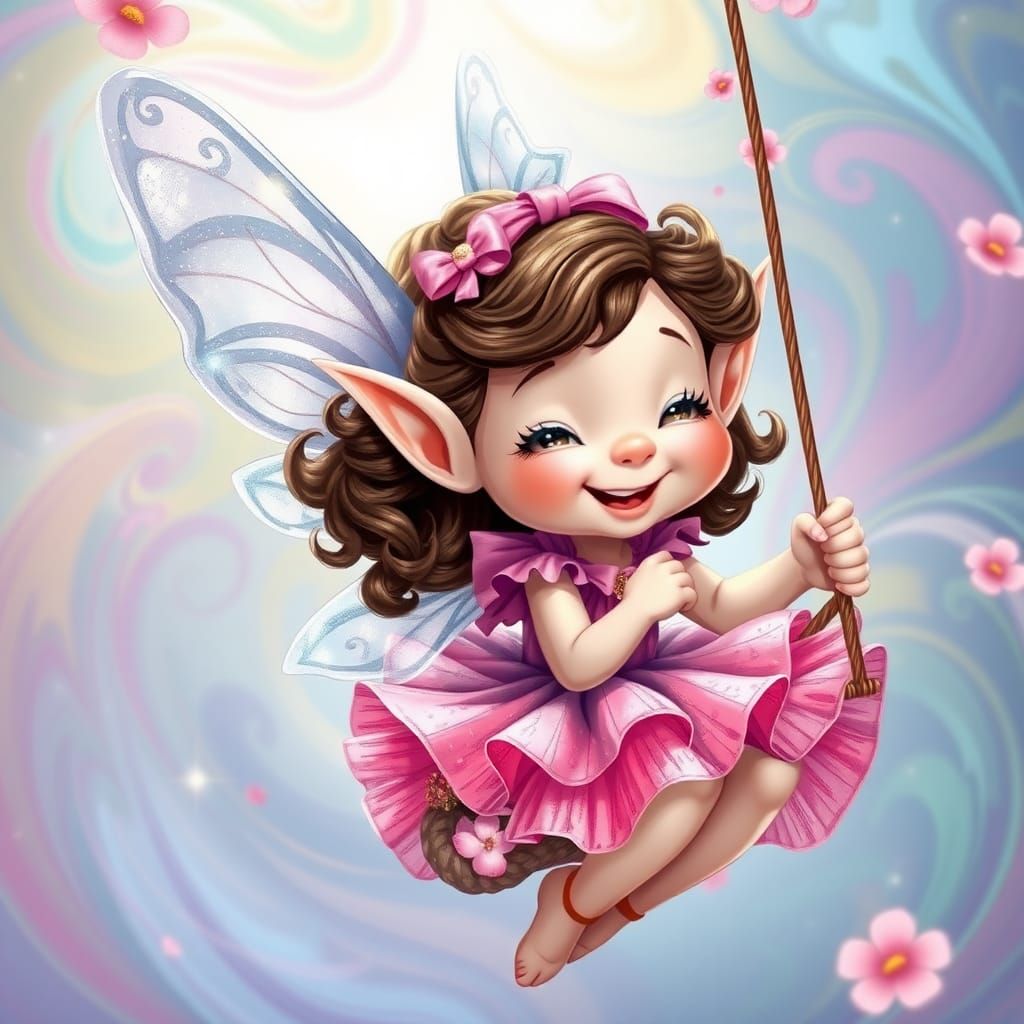 Elf Girl on Swing with Shimmering Wings