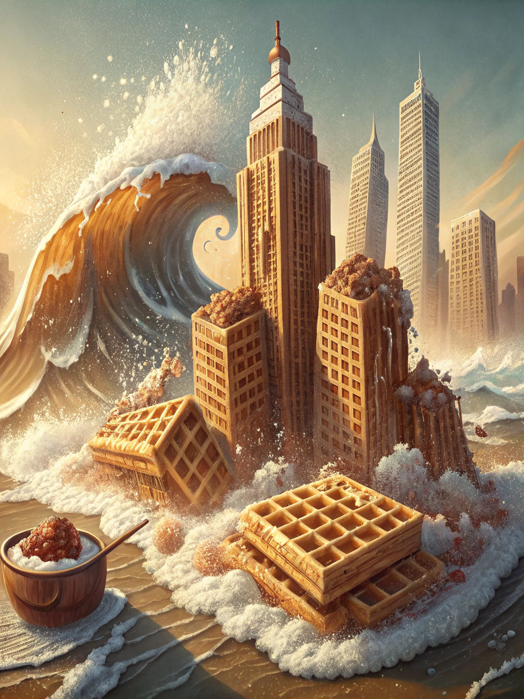 Waffle City Engulfed by Syrup Tsunami as Still-Life