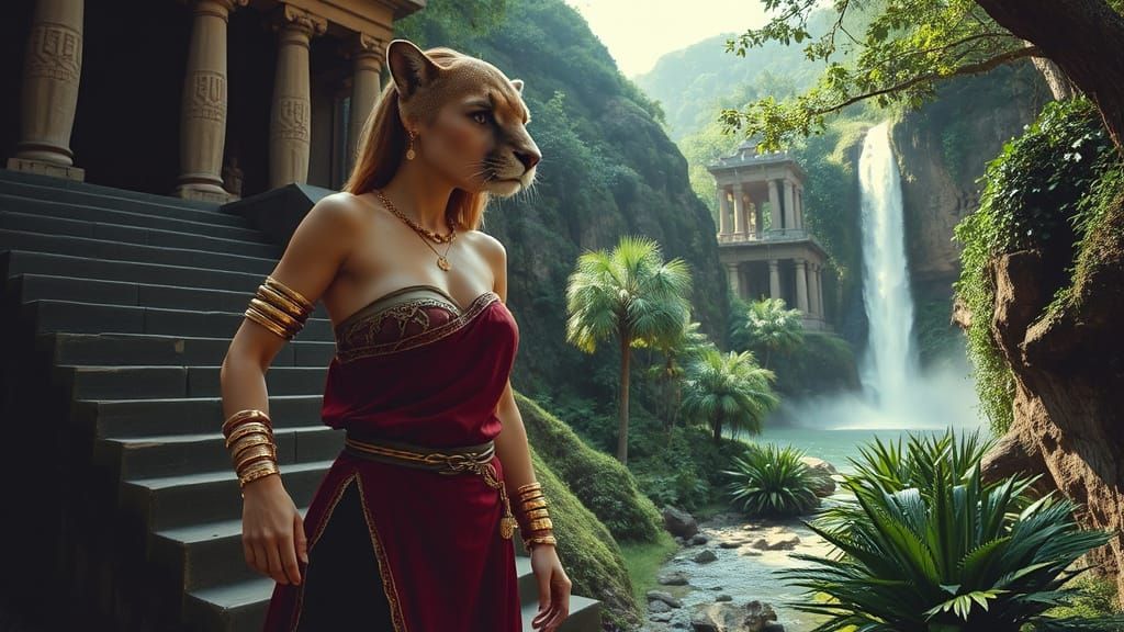 Cougar Woman in Jungle, Realistic Fantasy Art