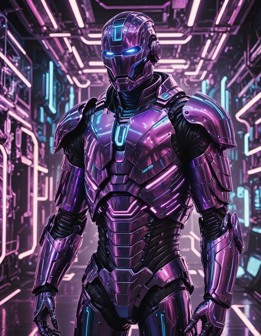 Futuristic Deadman Emerges: Neon Cyberpunk Digital Art