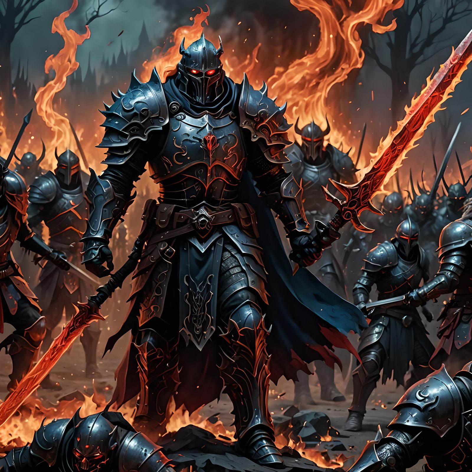 Death Knight with Flaming Sword, Dark Fantasy Art