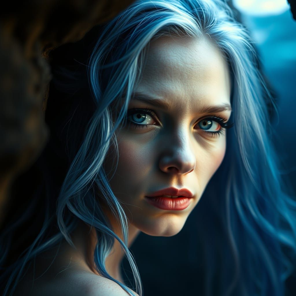 Enchanting Mermaid-Witch in Golden Underwater Grotto