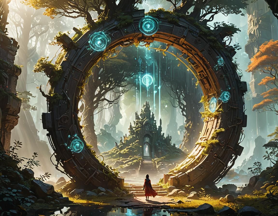 Mystical Portal in Enchanted Forest: Fantasy Concept Art