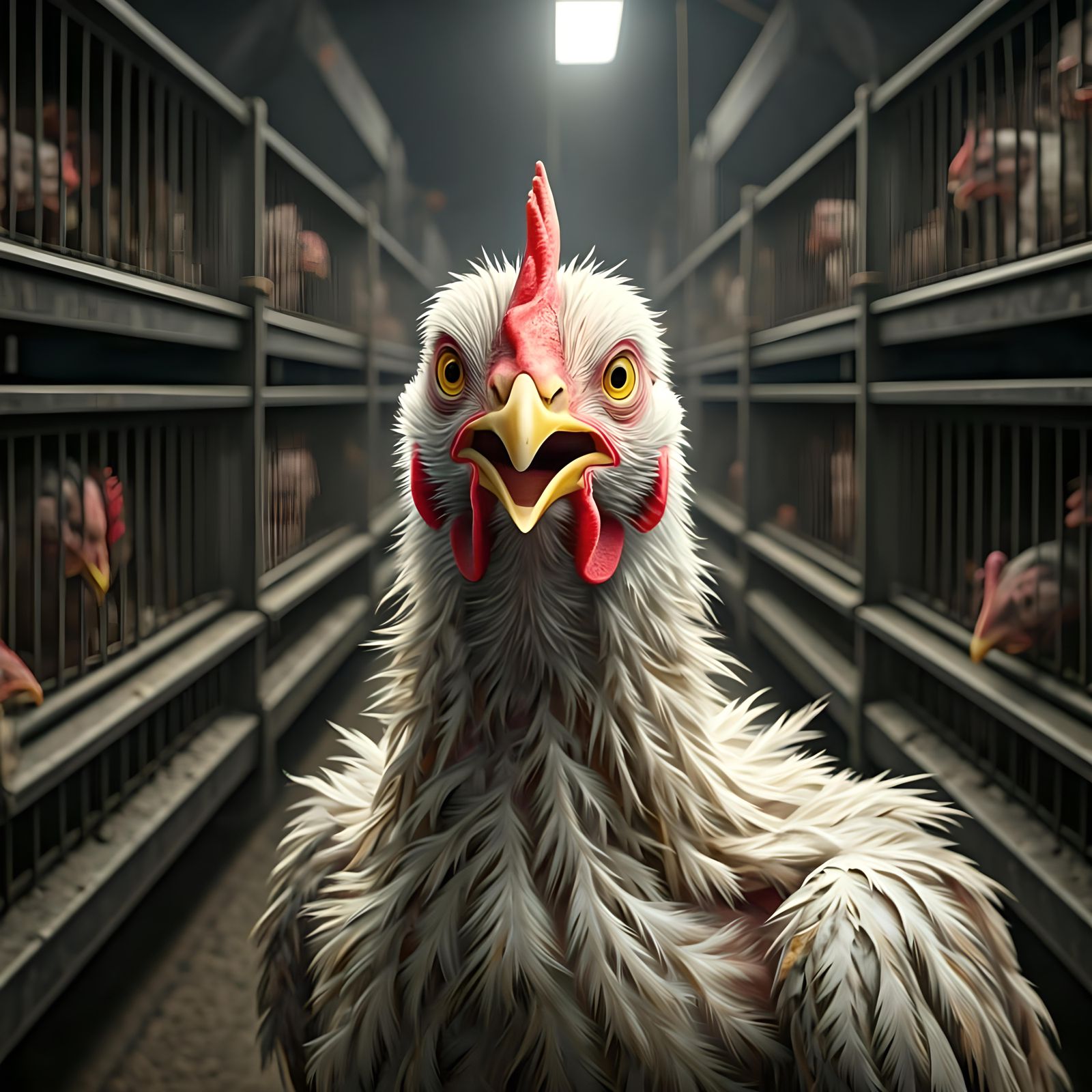 Distressed Chicken in Slaughterhouse: Grim Realism