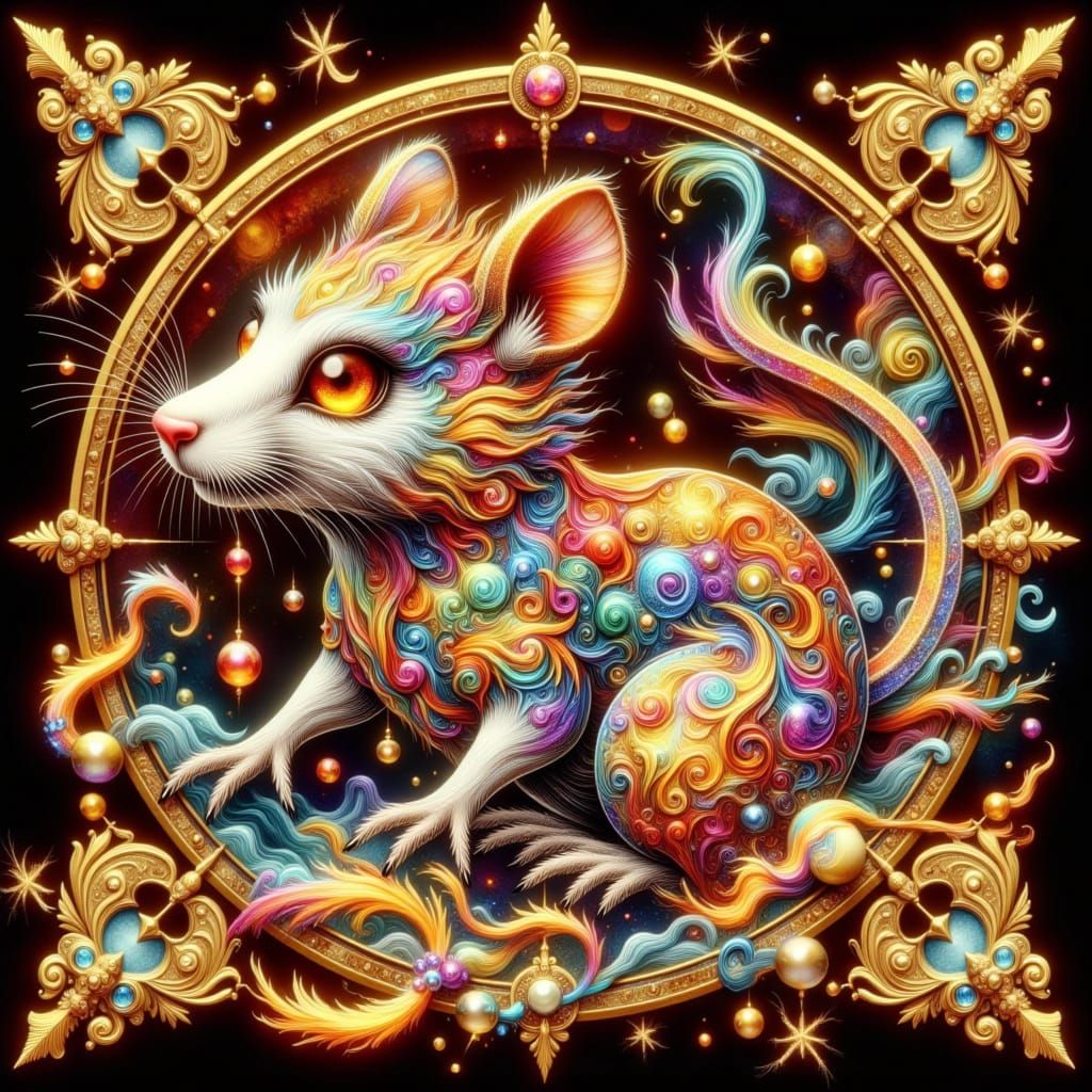 Chinese Zodiac Rat Illustration in Bold Ink Wash Style