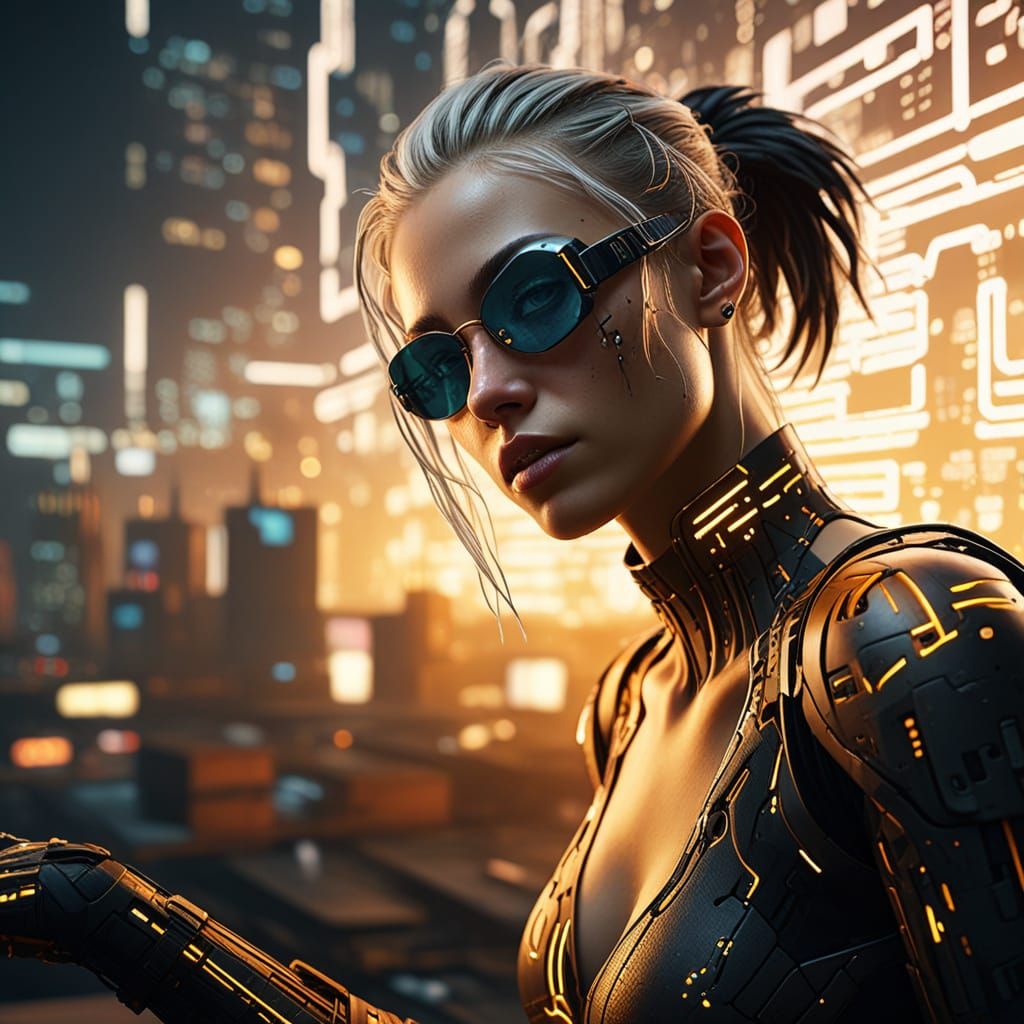 Cyberpunk Woman Sheds Analog Skin in Digital Art