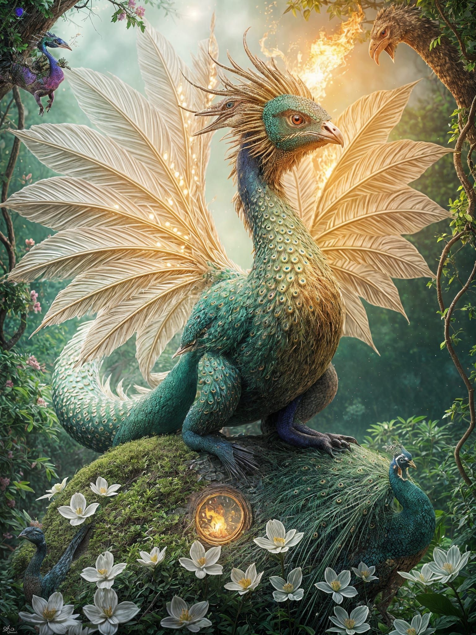 Cyberpunk-Style Dragon Peacock with Glowing Eyes