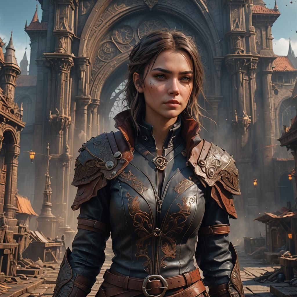 Fantasy Girl in Leather, Detailed Matte Painting