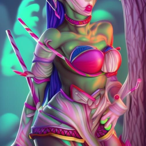 Dark Elf in Whimsical Candy Art Style