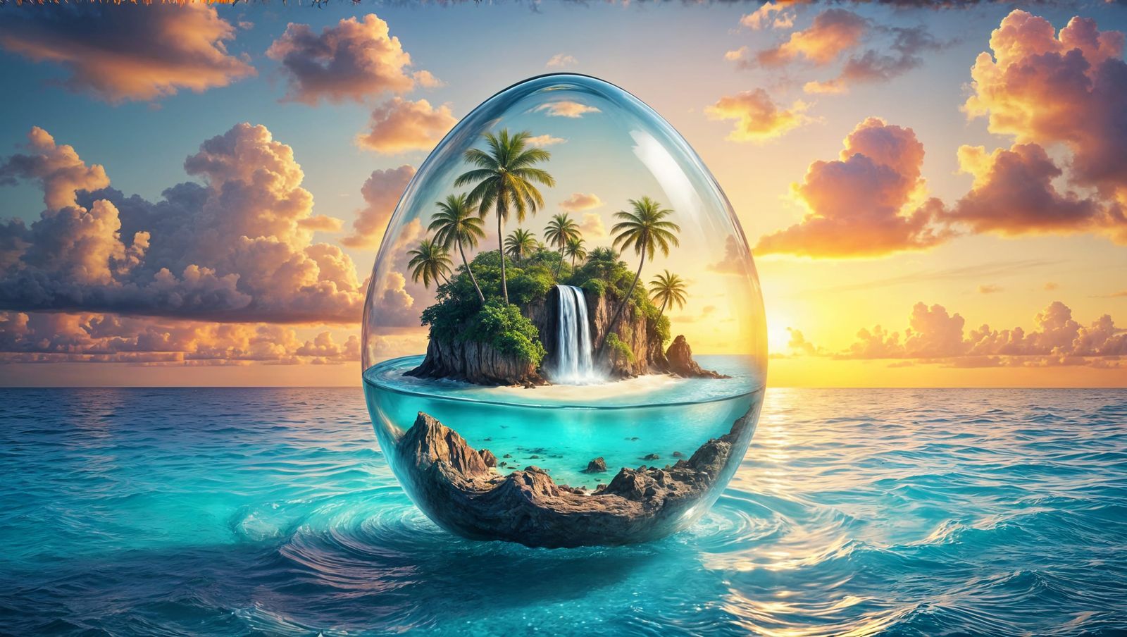 Enchanted Island Oasis in Glass Egg
