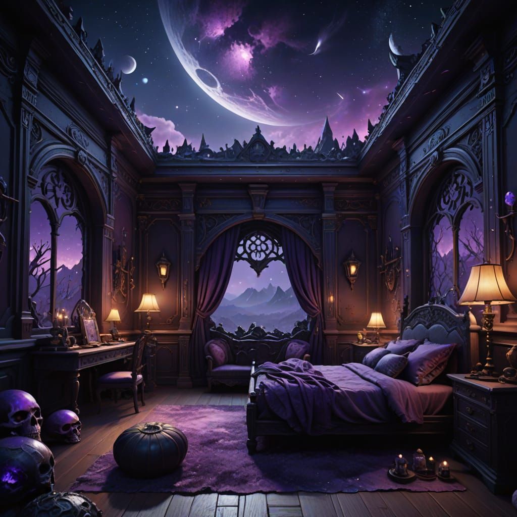 Necromancer's Amethyst Sanctum Amidst Celestial Canvas