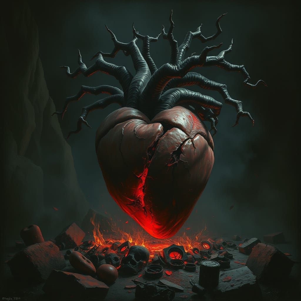 Gothic Horror Haunted Heart in Dramatic Chiaroscuro