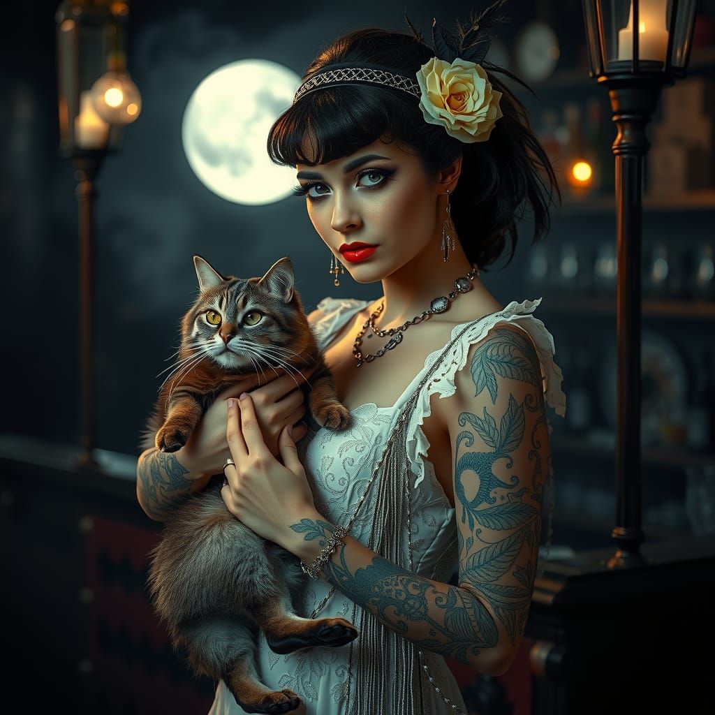 Gothic Flapper in Speakeasy, Ash Thorp and Syd Mead Style