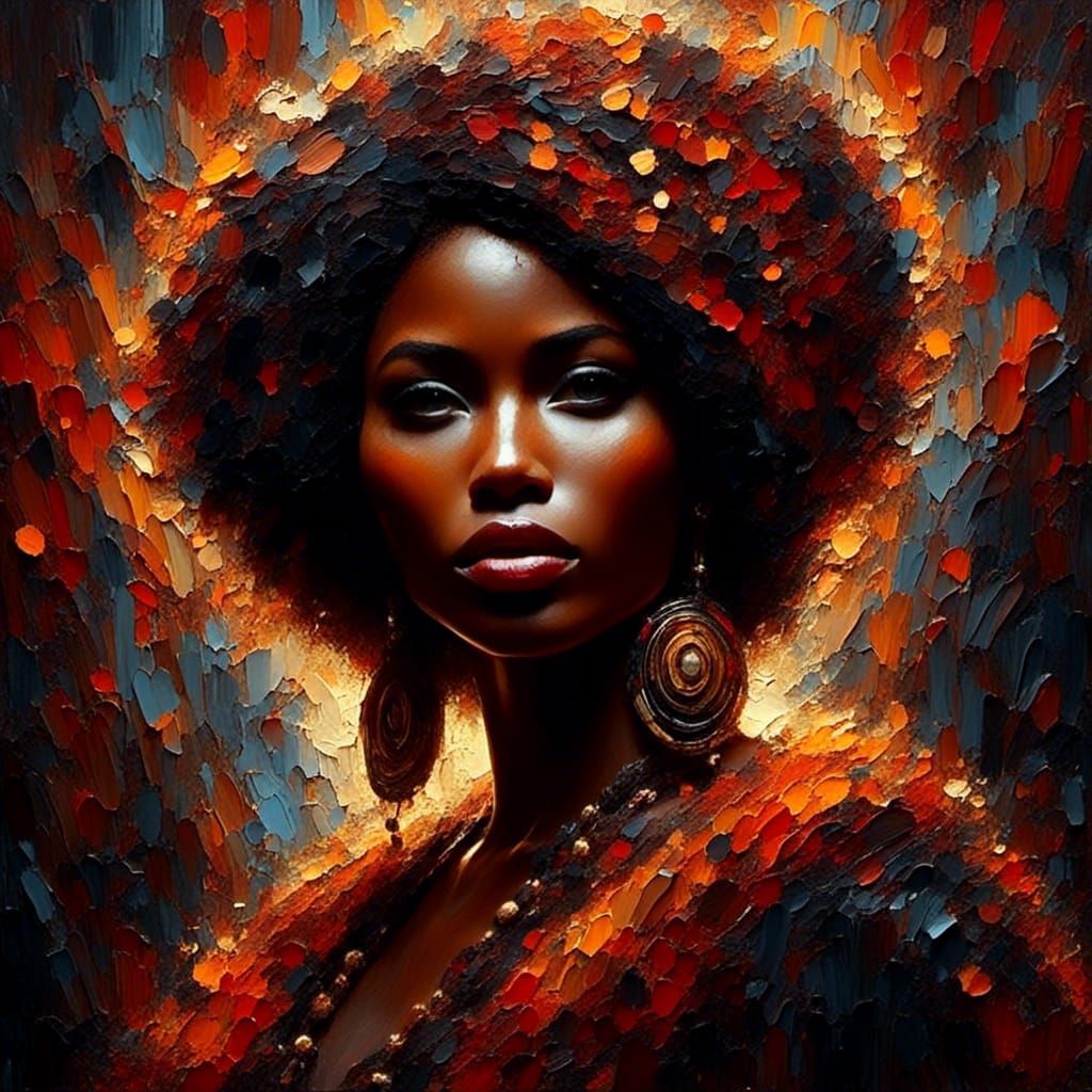 Stunning African Woman with Dreamy Eyes in Chiaroscuro Style