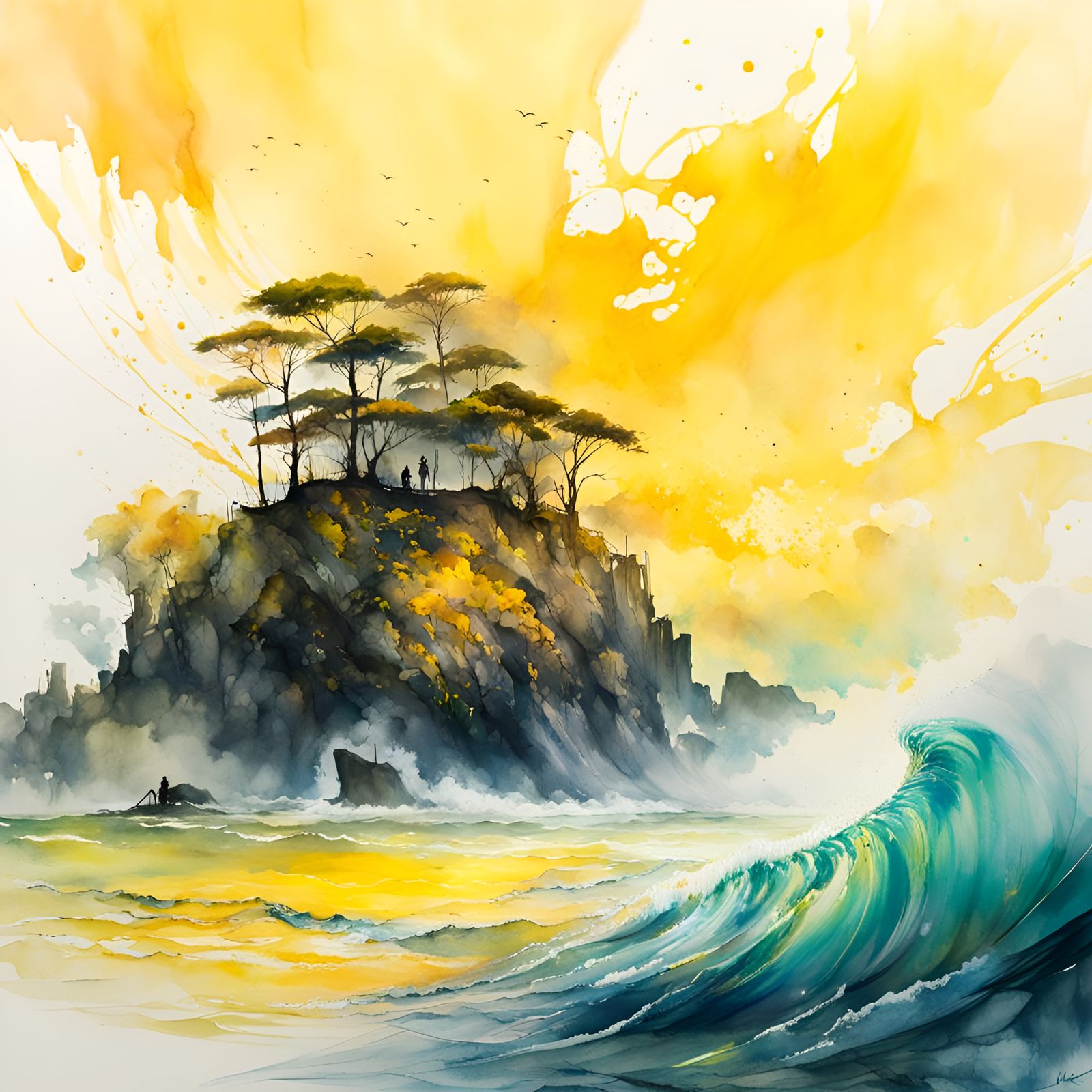 Pastel Oceanscape in Watercolor Style